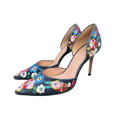 Tory Burch Embroidered Suede DOrsay Pumps Heels Women's Size 7.5M Navy Floral - Image 1 of 4