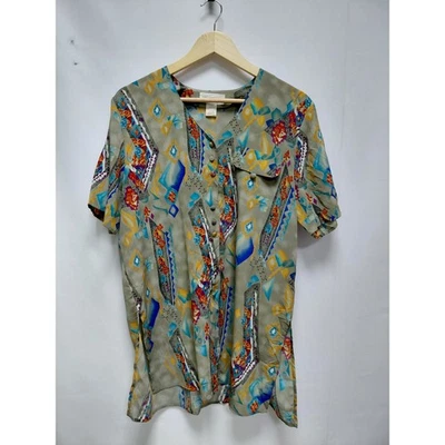 Blusa Christie & Jill Estampado Abstracto Botón Delantero Manga Corta | Talla M Foto 1 de 4