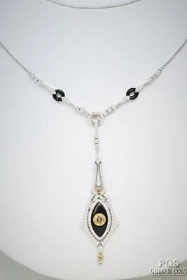 Collar de diamantes biselados y ónix negro de 0,40 quilates de oro blanco de 16" de 18 k 12,5 g 22353 Foto 1 de 4