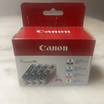 Canon ChromaLife 100 CLI-8 Ink 4 Pack Black Cyan Magenta Yellow Brand New Sealed - Image 1 of 4