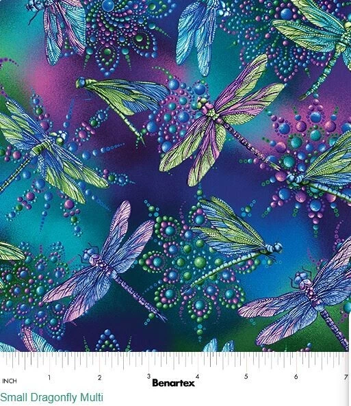 Cotton On Dragonfly Wings Dragonflies Multicolor Fabric Print by Yard D581.70 - Image 1 of 1