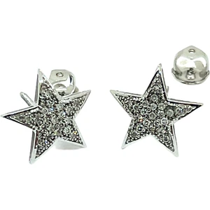Natural Diamond 10k White Gold Star Shape Screw Back Stud Earrings - Picture 1 of 8