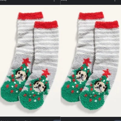 2x Pares, Calcetines Acogedores Azul Marino Antiguo Nuevos con Etiquetas Perro Árbol de Navidad Navidad Talla 1 Cálidos Suaves Difusos Foto 1 de 4