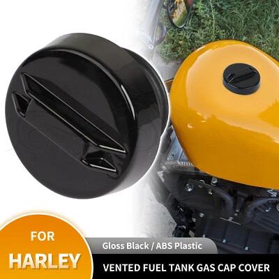 Black Vented Fuel Oil Gas Cap Tank Cover For Harley Dyna Fat Boy Lo Street Glide Foto 1 de 4