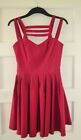 Asos Burgundy Red Mini Short Dress Strappy Sleeveless Skater Thick Material Uk10