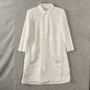 J Jill Dress Women's Small Petite White Paisley Embroidered Linen Blend Popover - Picture 1 of 14