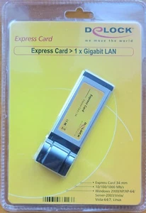 DeLOCK EXPRESS CARD 1 X GIGABIT LAN NEWORK ADAPTOR WINDOWS 2000/XP/LINUX - Picture 1 of 3