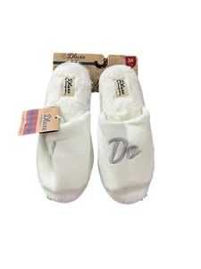 Pantuflas deslizantes de novia para mujer Dluxe by Dearfoam I Do - medianas 7/8 blancas - Imagen 1 de 4