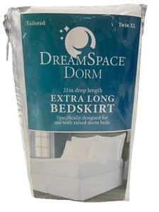Twin XL Dorm Bed Skirt (Extra Long 21 Inch Drop) White Tailored Durable Design - Picture 1 of 5