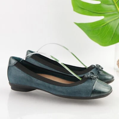 Zapatos planos Clarks para mujer Candra brillantes talla 7,5 de cuero verde oscuro punta con moño Foto 1 de 4