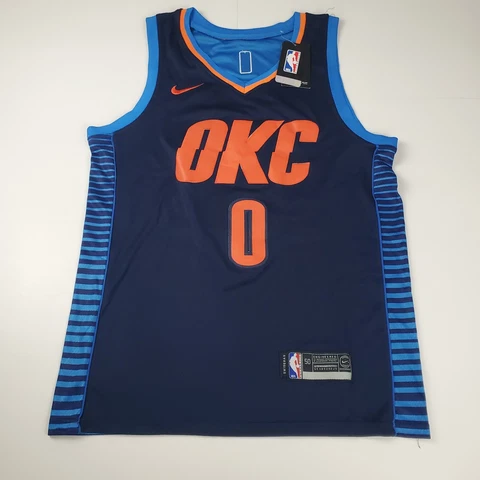 Russell Westbrook Thunder Jersey Swingman Size 50 Nike Dry Fit Blue Stitched Cover