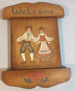 Handbemalt Holz Willkommen Wandplakette Volkskunst Vintage - Bild 1 von 4
