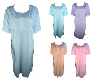 Damen Nachthemd Kurzarm Orange Rosa Türkis Lila Blau Gr. M L XL XXL - Picture 1 of 6