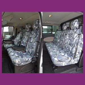 Ford Transit Custom 2013 doble cabina + 3 delantera (con bandeja) + fundas de asiento trasero gris camuflado - Imagen 1 de 5