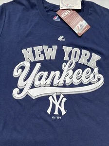 NWT Majestic New York Yankees NEW WOMEN'S Blue T-shirt * Authentic * XLARGE - Picture 1 of 5