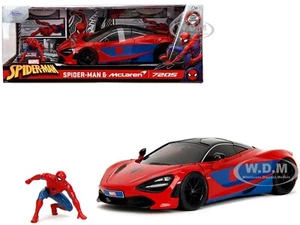 MCLAREN 720S RED & BLUE W/ "SPIDER-MAN" DIECAST FIGURE 1/24 BY JADA 35764 - Picture 1 of 12