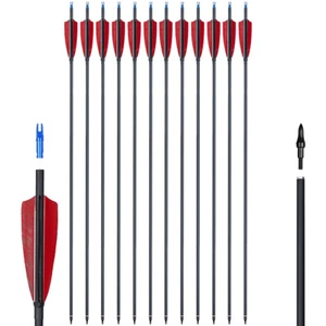 12X Archery 32" Carbon Arrows Spine 500 Turkey Feather For Compound&Recurve Bow - Picture 1 of 12