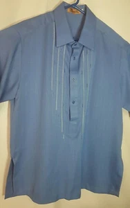 Burda Nasyonal Men's XL Blue Linen Embrodered Wedding Shirt with Pearl Buttons - Picture 1 of 7