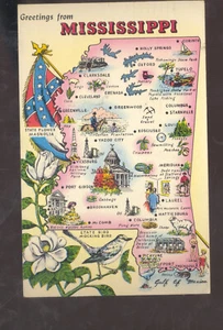 GREETINGS FROM MISSISSIPPI STATE MAP VINTAGE POSTCARD - Picture 1 of 2