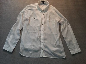 KENNETH COLE REACTION Button Up womens blouse Medium M long sleeve sheer white - Picture 1 of 4
