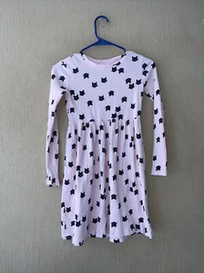 Hanna Andersson Girl's Pink Long Sleeve 100% Cotton Dress Cat Sz 140 U.S. 10 - Picture 1 of 5