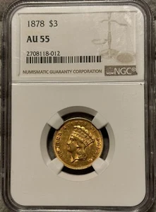 1878 Three (3) Dollar Gold Graded NGC AU55 - Picture 1 of 4