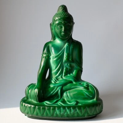 Vintage Bohemian Art Deco Malachite Glass Buddha by Curt Schlevogt Ingrid Series - image 1 of 4