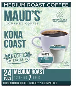 Maud's Kona Coffee Pods, Kona Coast Blend - 100% Arabica Medium Roast 24ct 11/25 - Picture 1 of 1