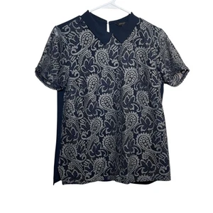 Banana Republic Blouse Women's Medium Lace Collared Short Sleeve Preppy - Picture 1 of 10