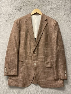 Prossimo 竹纤维编织运动外套夹克桃色棕色格子 42R 男式 /140-2 — 第 1/4 张图片