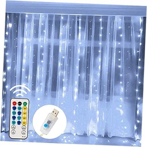 Window Curtain String Lights, 300 LED 8 Lighting Modes Fairy Lights USB White - Picture 1 of 7