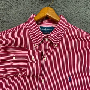 Ralph Lauren Custom Fit Button Down Shirt XL Red White Stripe Long Sleeve Pony - Picture 1 of 16