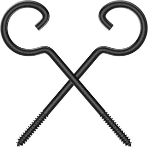 Screw in Hooks, 2 Pack 6 Inch Plant Hooks Outdoor Bird Feeder 6in 2P, Black - Picture 1 of 6