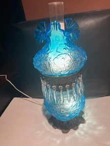 FENTON BLUE COLOR POPPY OLD AND RARE GWTW LAMP 1957 - Picture 1 of 7