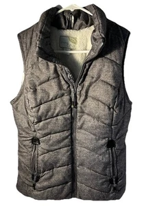 Green Tea Puffer Vest Fleece Lined Full Front Zip Womens Size M Gray - Picture 1 of 3