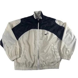 Vintage 90s Nike Trainingsjacke Herren Gr. L Windbreak Full Zip Nylon Schwarz / Weiß - Bild 1 von 16
