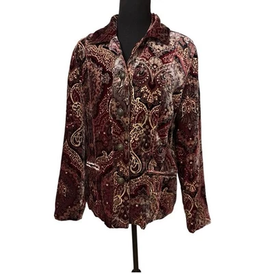 Chaqueta Blazer Chicos Mujer Terciopelo Paisley Borgoña Lentejuelas Doradas Talla 1 Foto 1 de 4