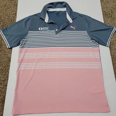 Puma United Rentals Hombres Grande Polo Empleado Trabajo Abotonado Golf Rosa Gris Foto 1 de 4