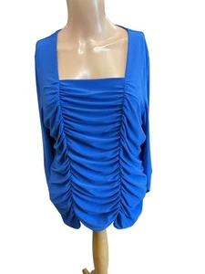 Nightingales French Blue Ruched Top Long Sleeve Polyester - Size UK 16 - Picture 1 of 5