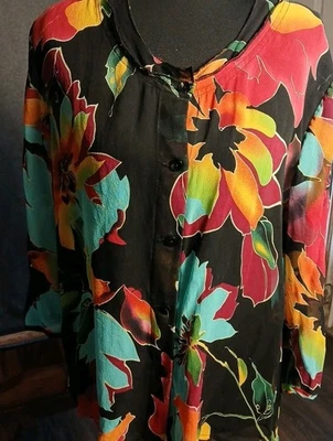 Мягкое окружение женщин M 100% шелк блузка цветочный чистый 3/4 рукав - Изображение 1 из 4