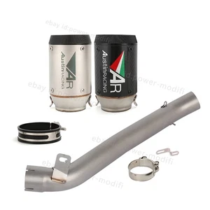 60MM For Suzuki GSXR1000 2009-2011 Exhaust Muffler Mid Pipe Slip On Carbon Tips - Picture 1 of 12