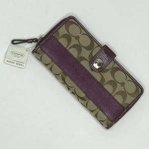 Cartera Coach Signature acordeón a rayas cremallera alrededor #42628/marrón y púrpura/nueva  - Imagen 1 de 4