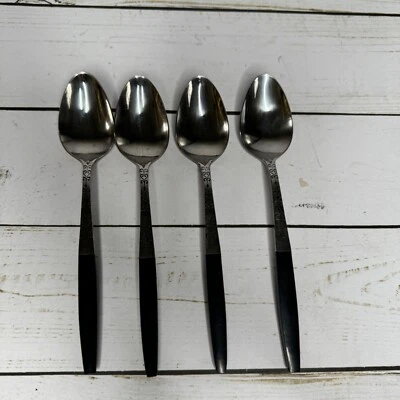 Interpur Stainless Black Handle Teaspoon Canoe Heart Scroll Pattern Set Of 4 - Image 1 of 4