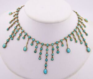 Antique Victorian Persian Turquoise 18ct Yellow Gold Over 17" Festoon Necklace