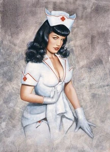Vintage Nurse Bettie Page Wall Poster Art By Olivia De Berardinis 2002 Brand New - Foto 1 di 1