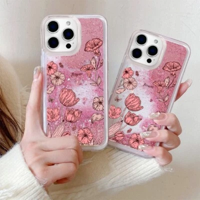 Quicksand Flower Case For Various Phone Liquid Glitter Cover Fashion Women Girls - Image 1 of 4