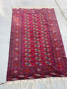 Vintage Pakistani Tahirs Handmade 100% Wool Red Carpet Rug STUNNING 4X 7 Ft - Picture 1 of 12