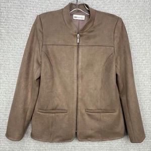 Fella Hamilton Womens Mock Suede Zip Front Collarless Jacket Brown Classic 8 - Picture 1 of 14