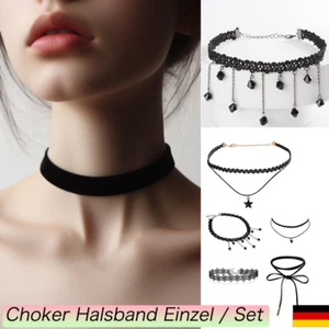 Gargantilla mujer collar terciopelo encaje bocio negro individual o conjunto - Imagen 1 de 20
