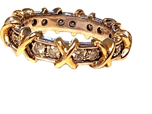 Beautiful 18k White & Yellow Gold and Diamonds X Ring size 9 - Picture 1 of 10